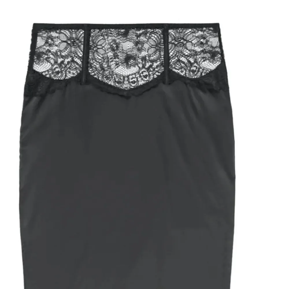 God Save Queens Cristina Black Lace Skirt midi sheer lingerie satin Revolve XS - Picture 2 of 12